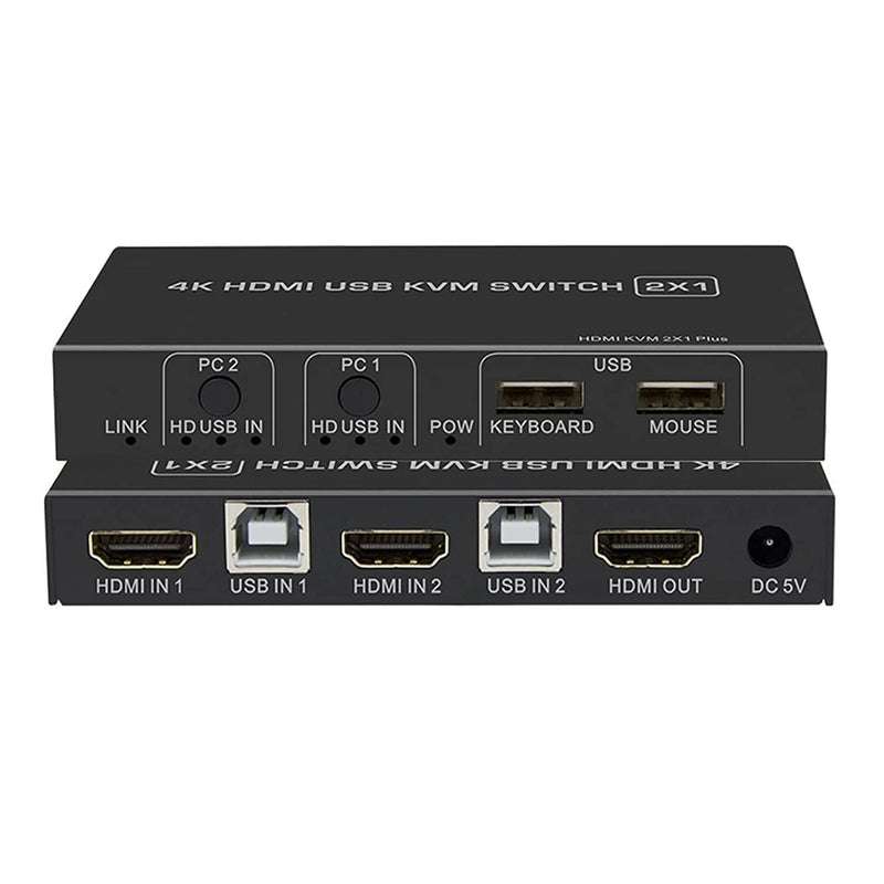 NÖRDIC KVM Switch 2 PC til 1 HDMI 2.0 og 2xUSB til Xbox, PS5, Laptop