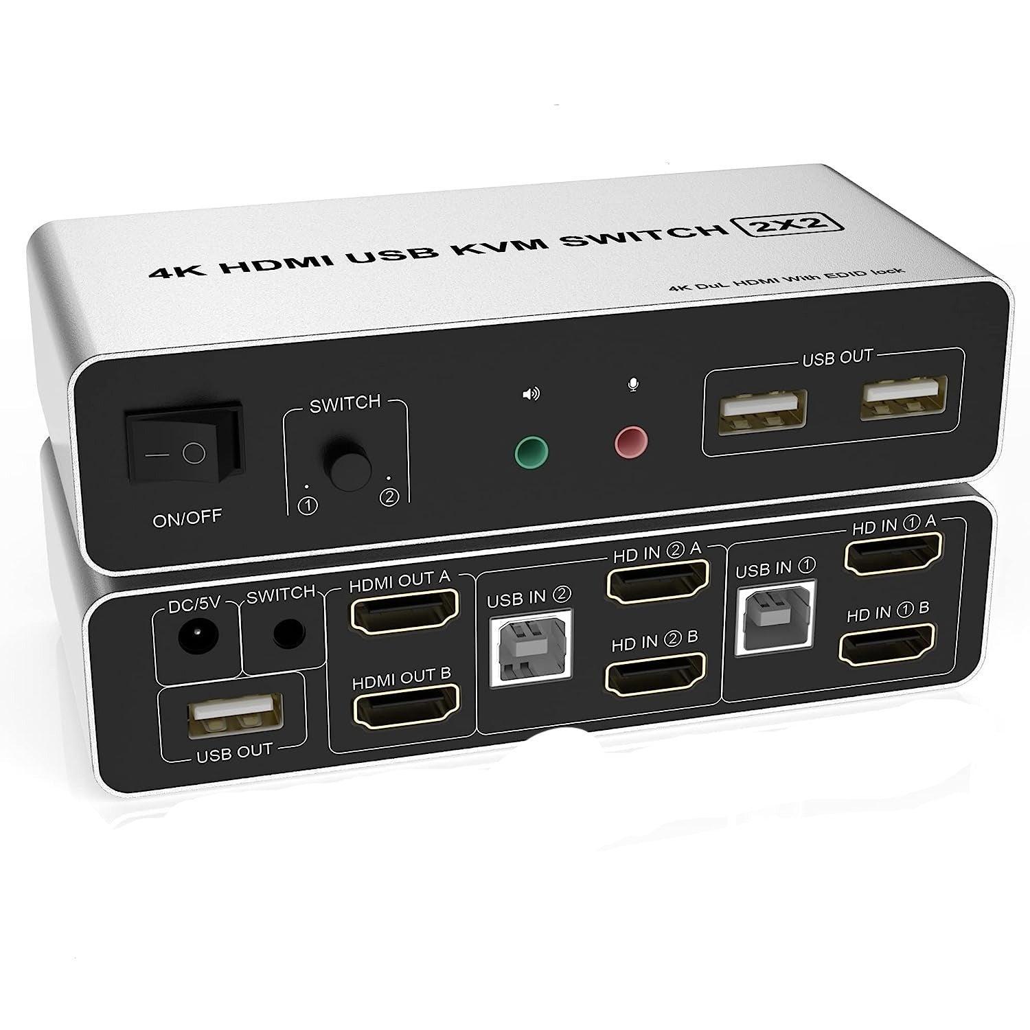 NÖRDIC KVM Switch 2x2 HDMI 4K60Hz 3xUSB3.0 Audio EDID