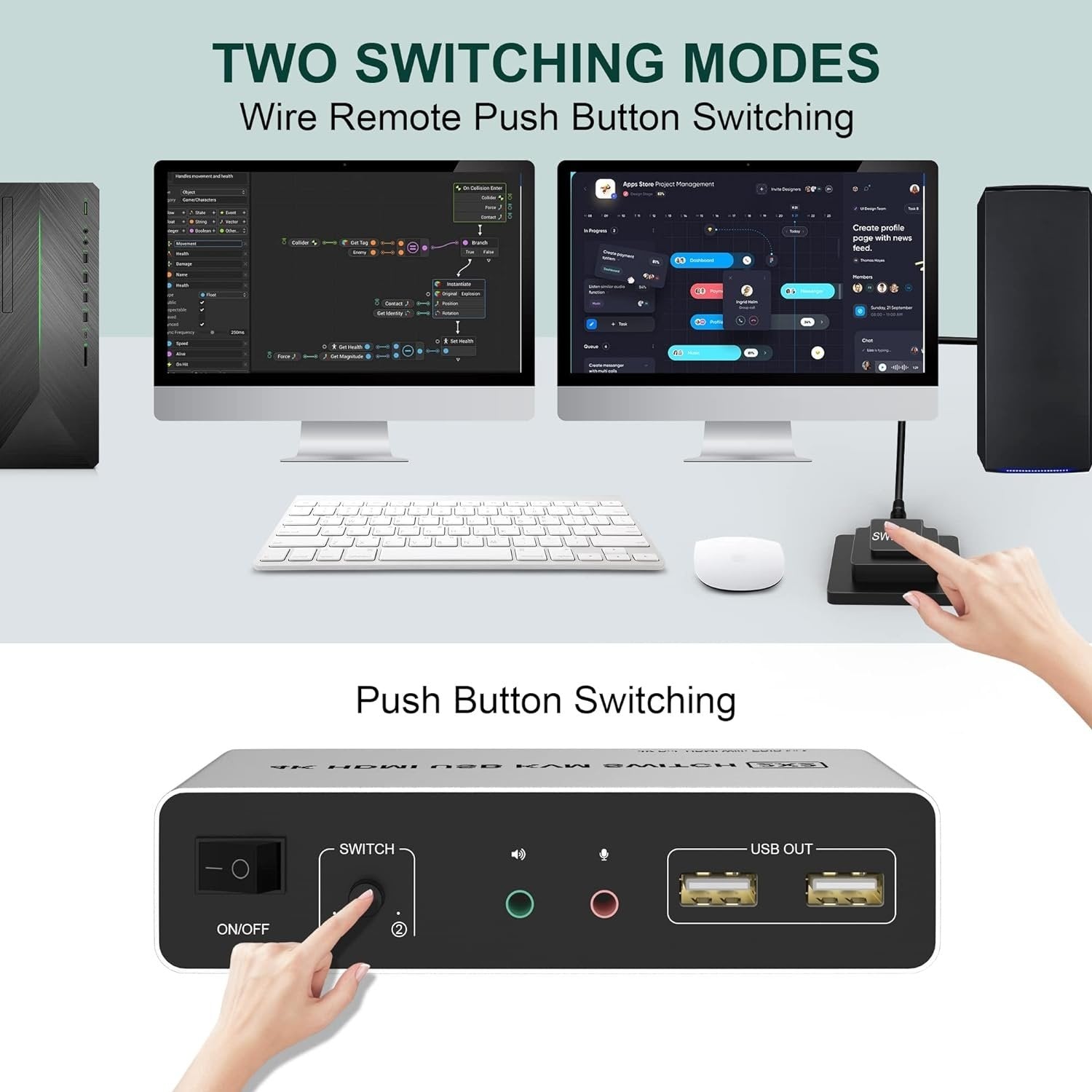 NÖRDIC KVM Switch 2x2 HDMI 4K60Hz 3xUSB3.0 Audio EDID