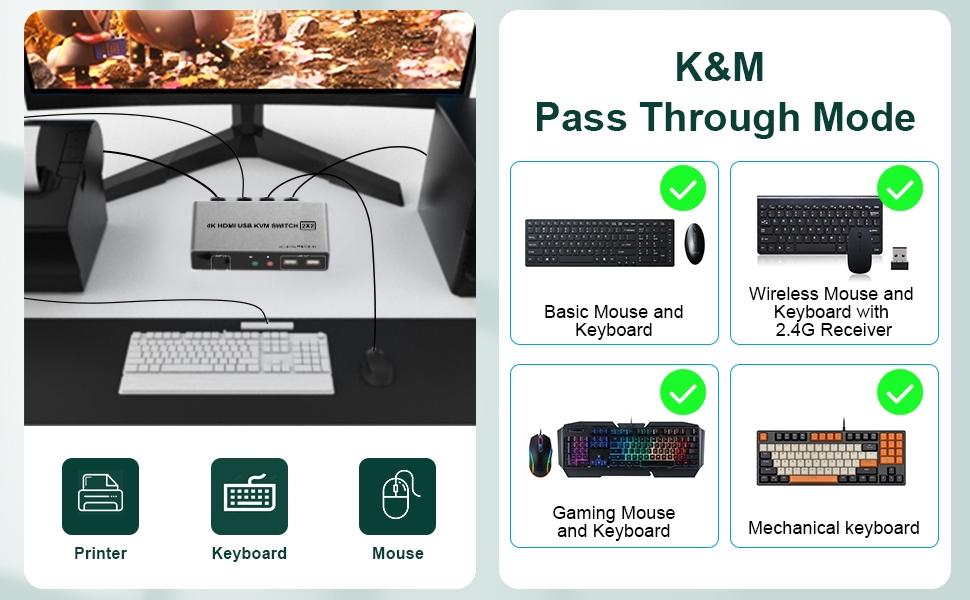 NÖRDIC KVM Switch 2x2 HDMI 4K60Hz 3xUSB3.0 Audio EDID