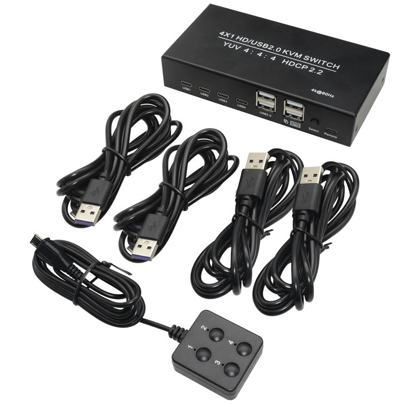 NÖRDIC KVM Switch 4 PC til 1 HDMI 4K 60Hz og 4xUSB HDCP 2.2