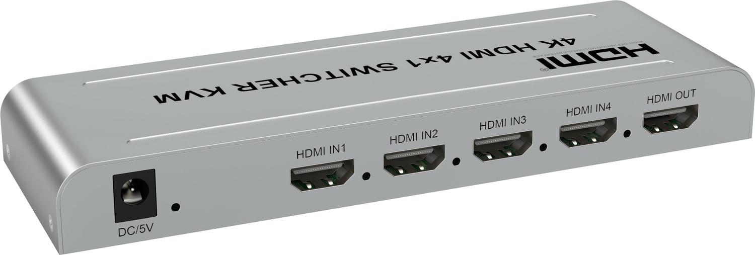 NÖRDIC KVM Switch 4 til 1 HDMI 4K 30Hz og 2xUSB HDCP 2.2