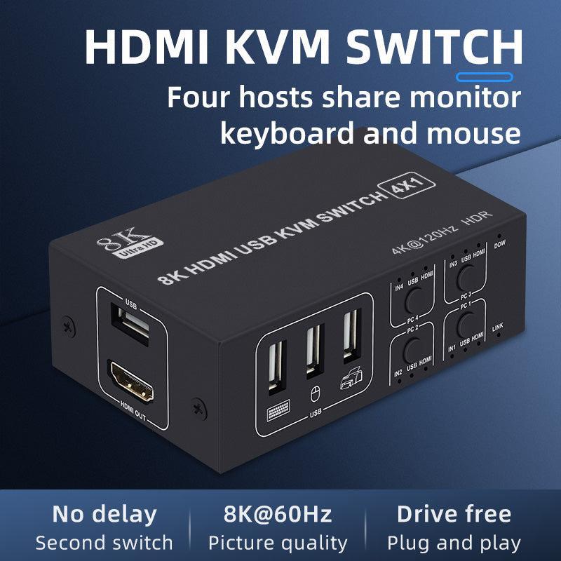 NÖRDIC KVM Switch 4 PC til 1xHDMI 8K60Hz og 4xUSB HDCP 2.2 til Xbox, PS5, Laptop