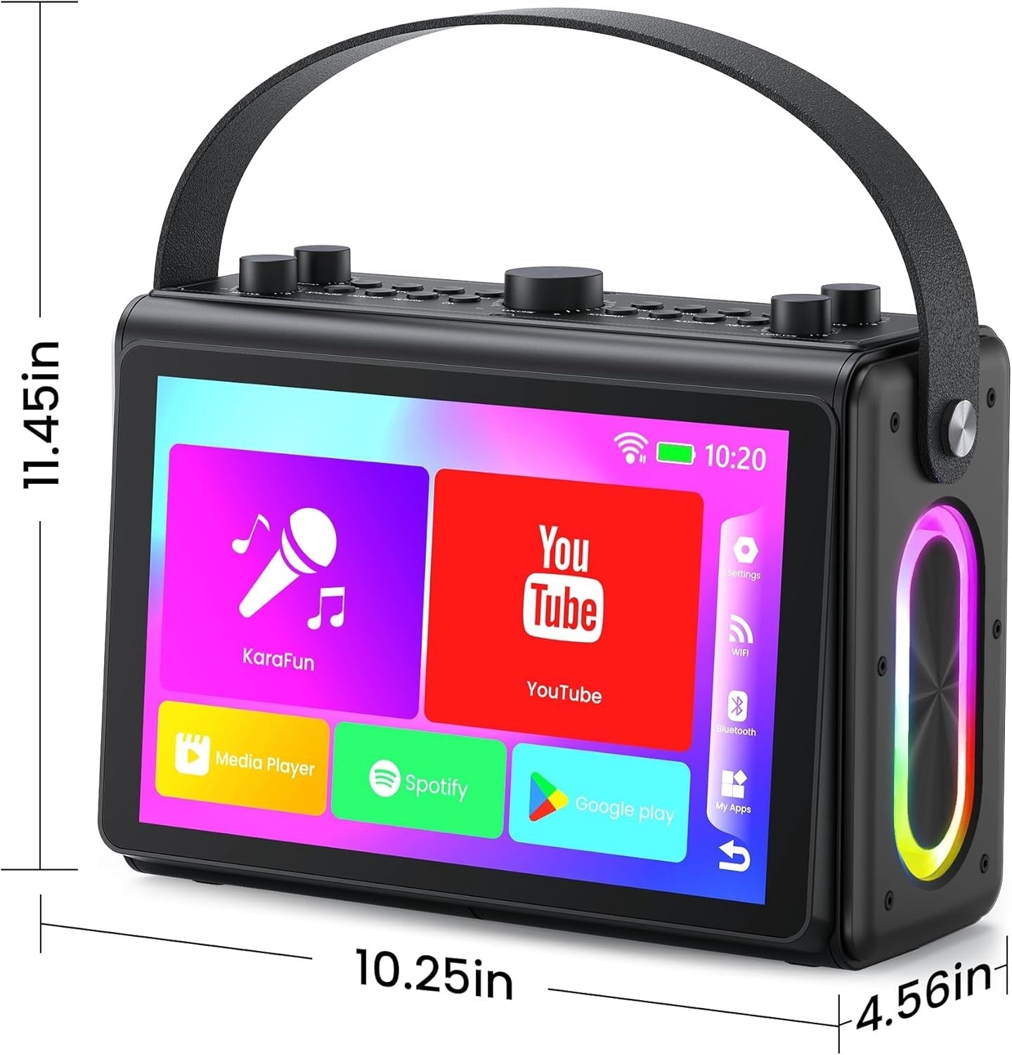 NÖRDIC Karaoke-maskine, indbygget 10,1" HD-lyrics-skærm, understøtter WiFi, Bluetooth, HDMI, USB og MicroSD, med 2 trådløse mikrofoner til hjemmefest