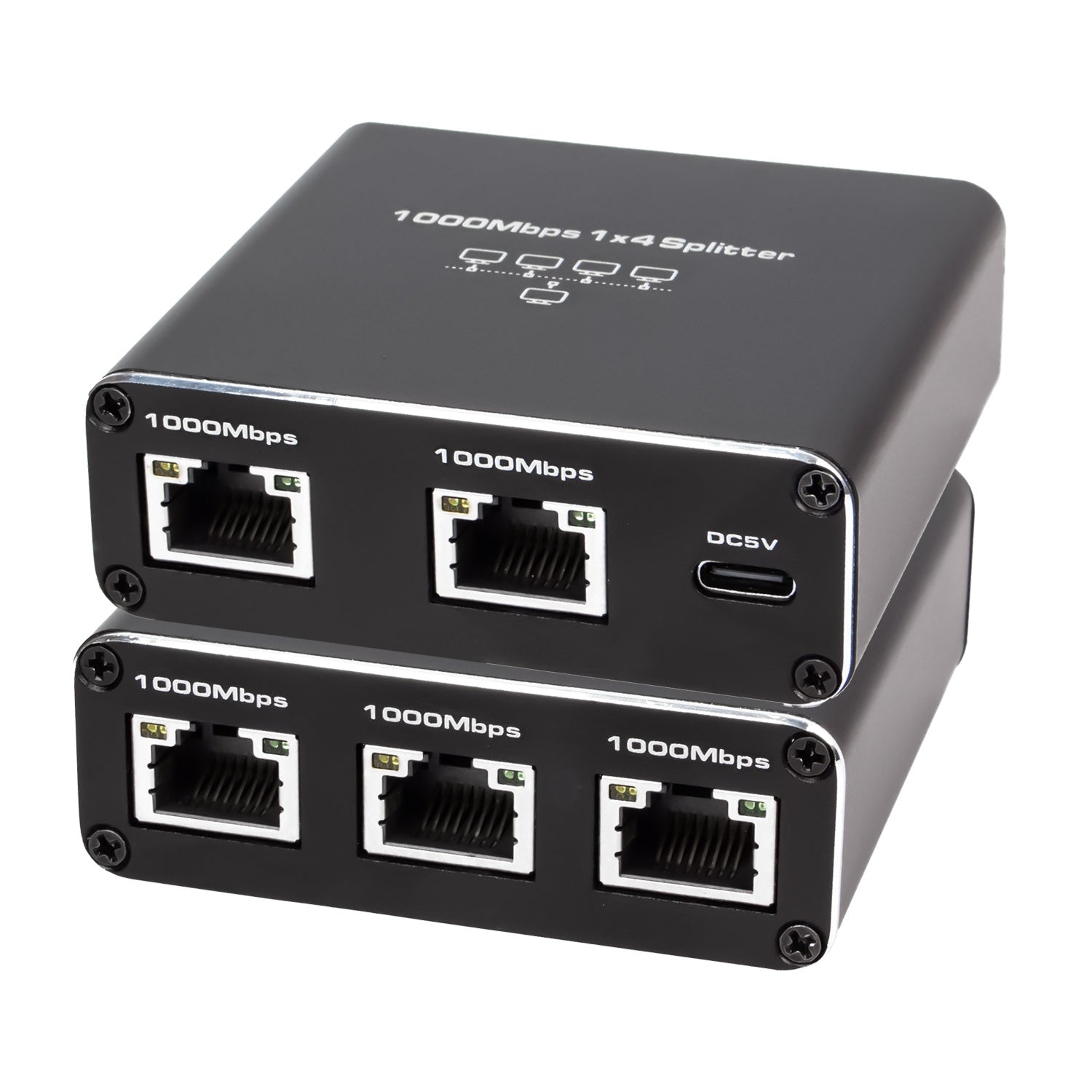 NÖRDIC LAN-splitter 1 til 4 1000 Mbps Gigabit Ethernet til computer, laptop, switch, hub, router, digital-TV