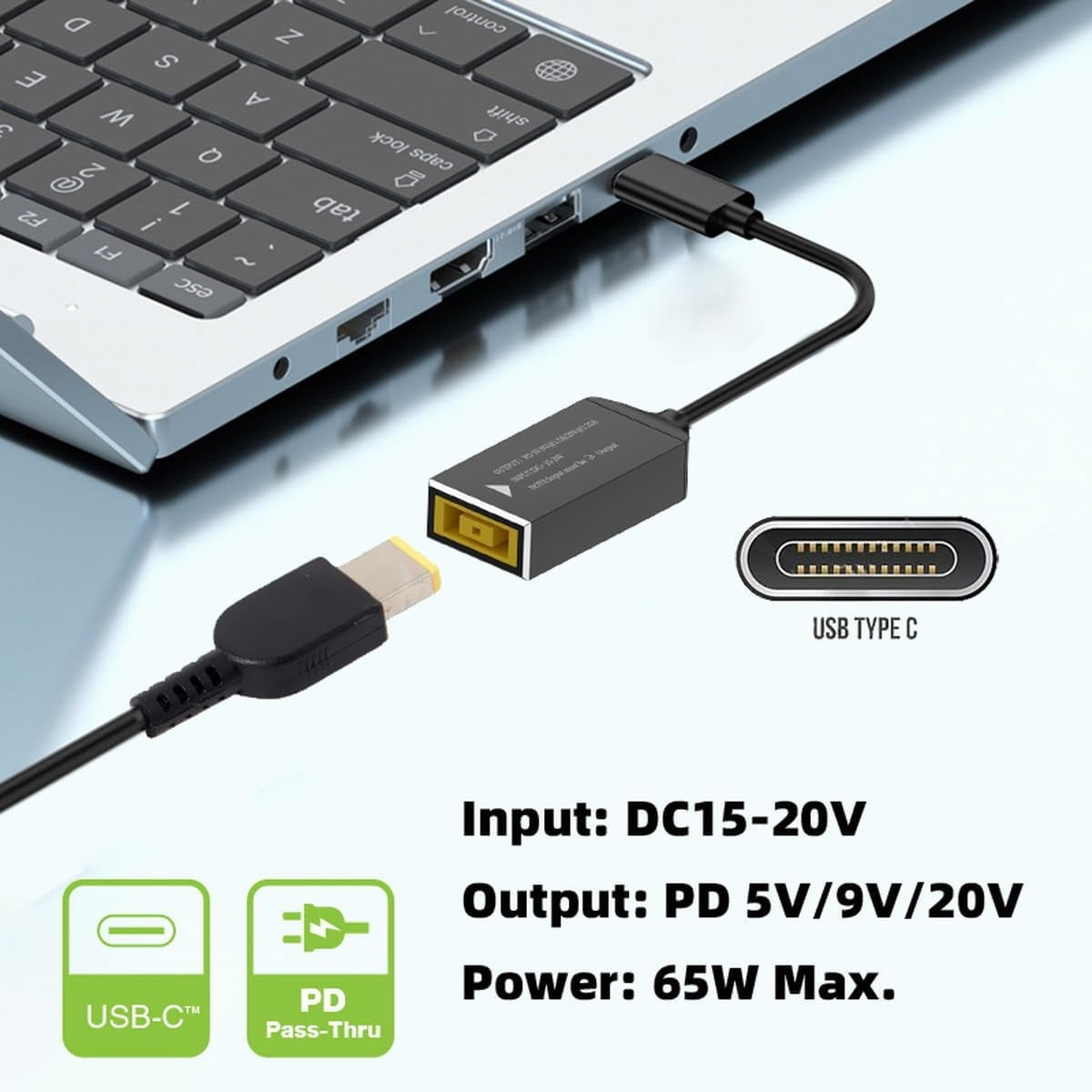 NÖRDIC Lenovo Square Yellow til USB-C adapter 17cm 65W