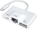 NÖRDIC Lightning adapter 1 til 3 USB3,1 porte 1x 1x RJ45 10 / 100Mbps 1x Lightning til opladning