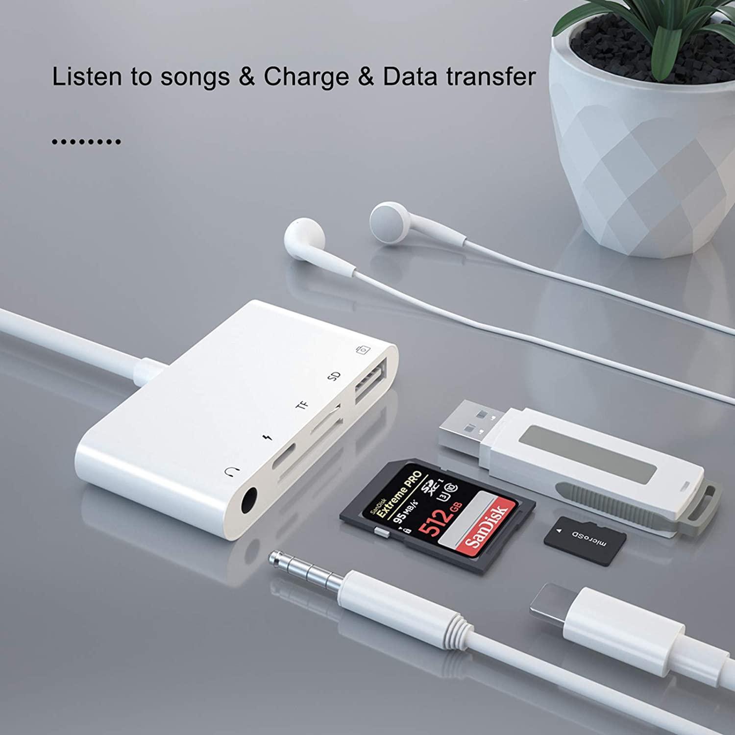 NÖRDIC Lightning adapter 1 til 5 porte 1xUSB A 3.1 Lightning port 1x 3,5 1x Audio 1xSD- og 1xTF kortlæser