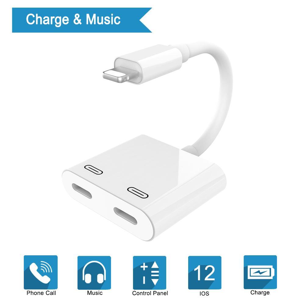 NÖRDIC Lightning adapter til 2x Lightning White 10cm kabel