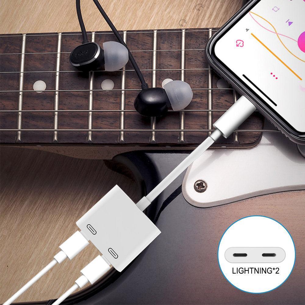 NÖRDIC Lightning adapter til 2x Lightning White 10cm kabel