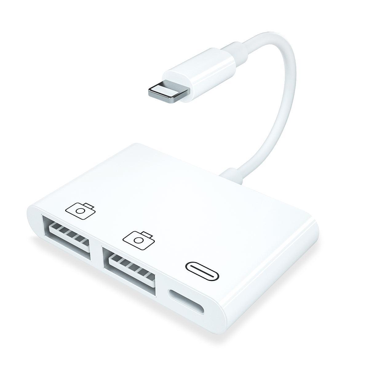 NÖRDIC Lightning hub med 2xUSB En port og 1x Lightning port hvid 10cm kabel