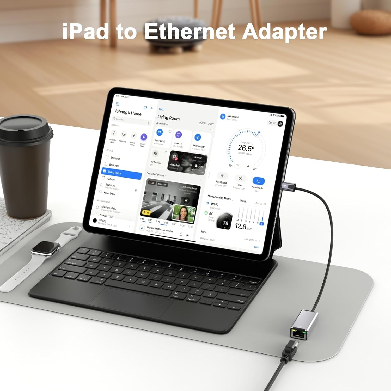 NÖRDIC Lightning to Ethernet Network Adapter with 20W charging-port for iPhone/Ipad RJ45 Plug and Play Support 100Mbps 50cm