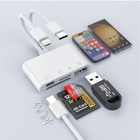 NÖRDIC USB-C, Lightning-kortlæser 2 SD-slot, MicroSD 1xUSB-A, 1xUSB-C UHS-I