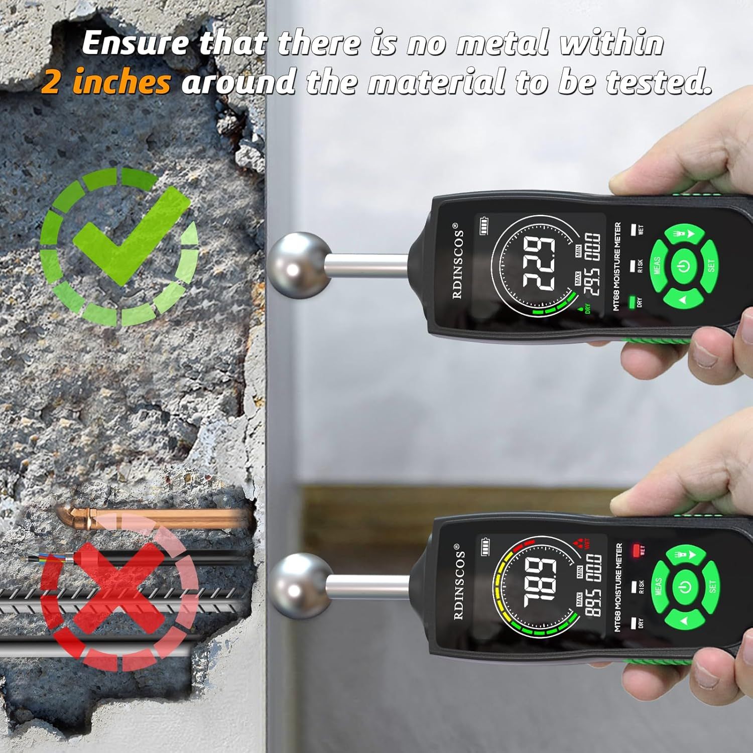 NÖRDIC Fugtighedsmåler med indbygget lampe til fugtmåling af træ, vægge, lofter, gulve og campingvogne