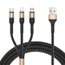 NÖRDIC Multicharger kabel 1 til 3 USB A til Micro USB, Ikke MFI Lightning og USB C 1,2m Max 3A