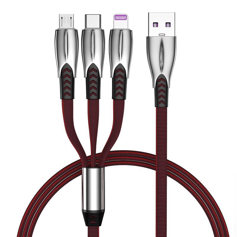 NÖRDIC Multiopladerkabel 1 til 3 USB-A til USB-C, Non MFI Lightning og Micro USB 1m Max 2,4A