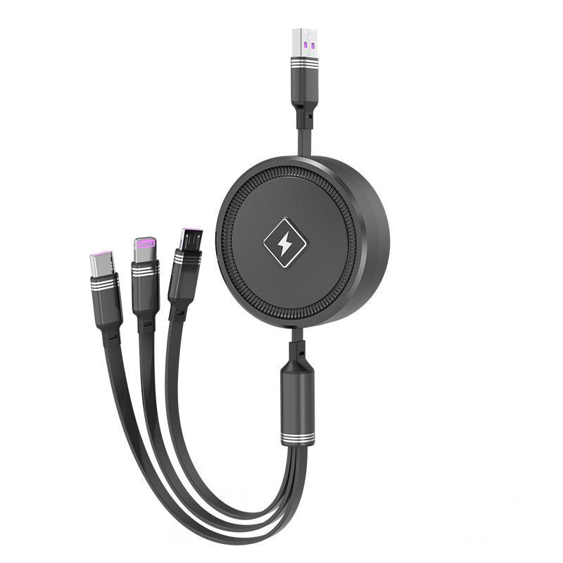 NÖRDIC Multiopladerkabel 1 til 3 USB-A til USB-C, Non MFI Lightning og Micro USB 1m Max 2,4A