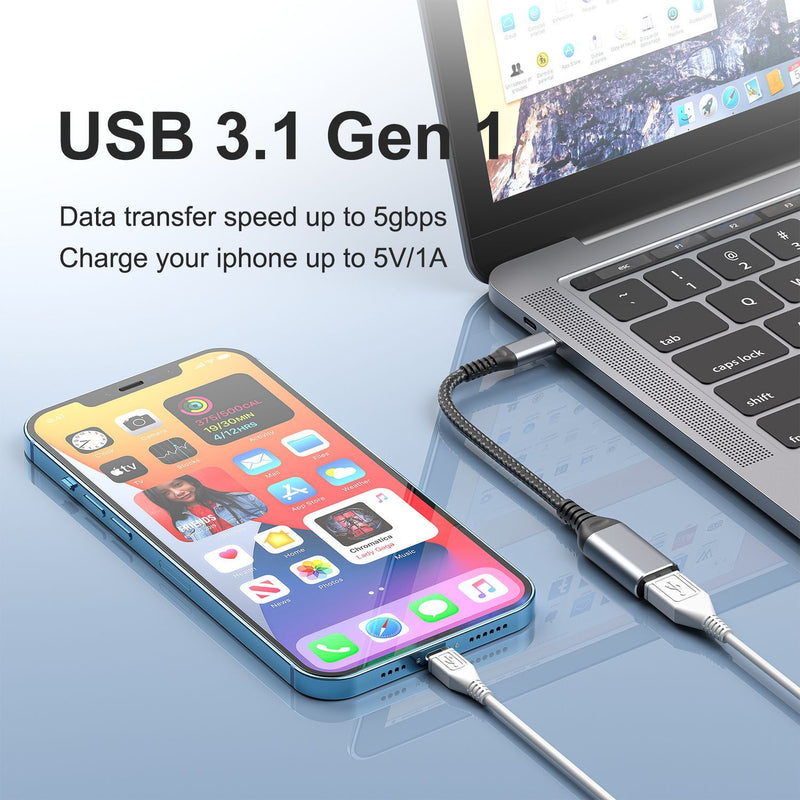 NÖRDIC OTG USB-C 3.1 til USB-A adapter aluminium 18 cm USB-C OTG-kabel