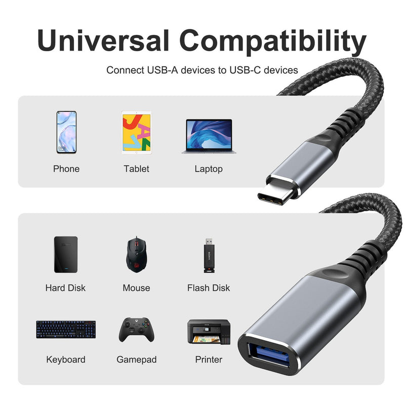 NÖRDIC OTG USB-C 3.1 til USB-A adapter aluminium 18 cm USB-C OTG-kabel