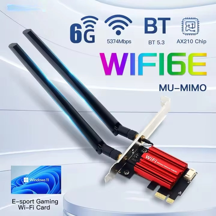 NÖRDIC PCIe AX210 WiFi-kort, tri-band 6 GHz/5 GHz/2,4 GHz internt netværkskort, 5400 Mbps, PCIe, 8 dBi, Bluetooth 5.3-adapter