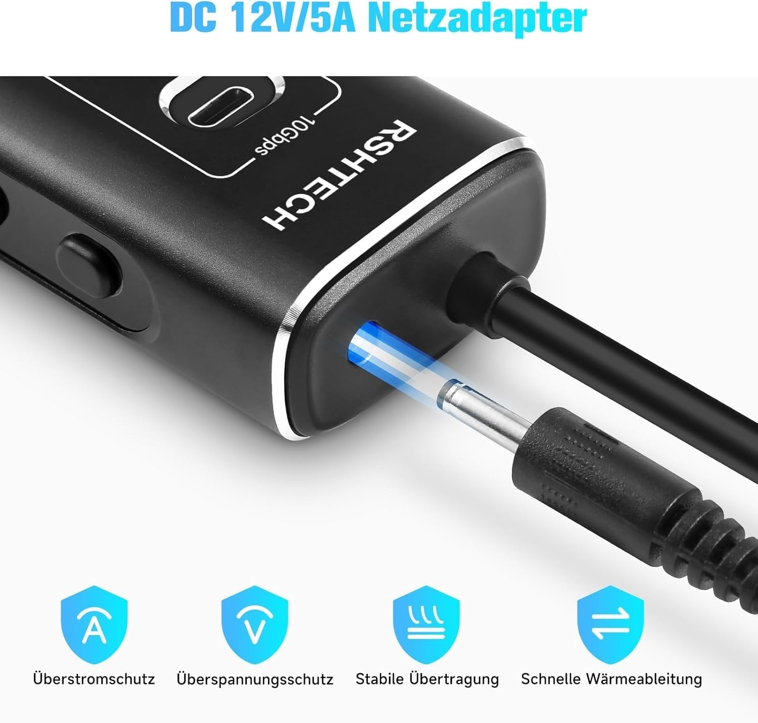 NÖRDIC Powered 10-ports USB-C & A Hub, 3x10G USB-A og USB-C USB3.2 GEN2, 4x5G USB-A USB3.2 GEN1, 1xUSB-C 20W PD, 2xUSB-A opladning med individuel switch