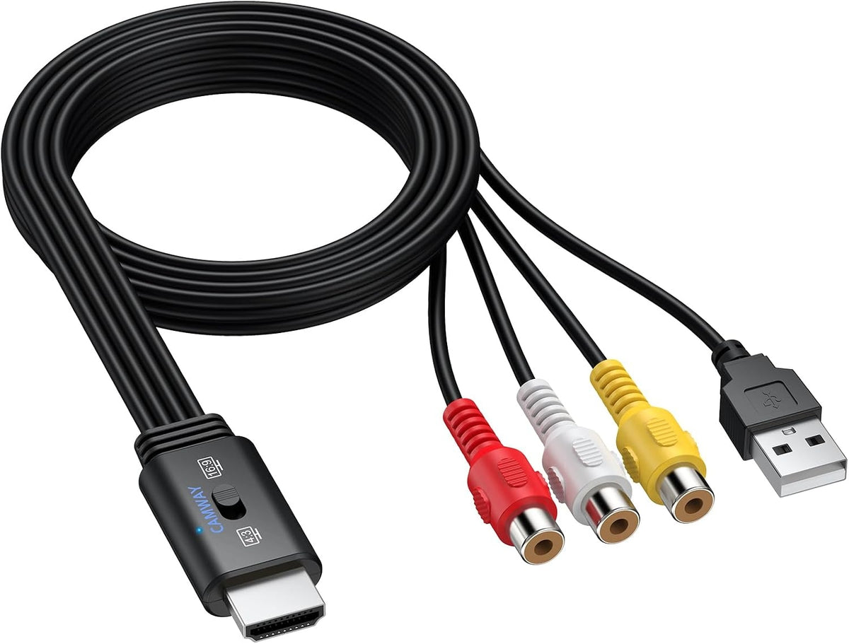 NÖRDIC RCA til HDMI-konverter 1080P 16:9/4:3 til VCR, VHS og DVD-afspillere, Mini Composite CVBS lyd- og videoadapter med understøttelse af PAL og NTSC