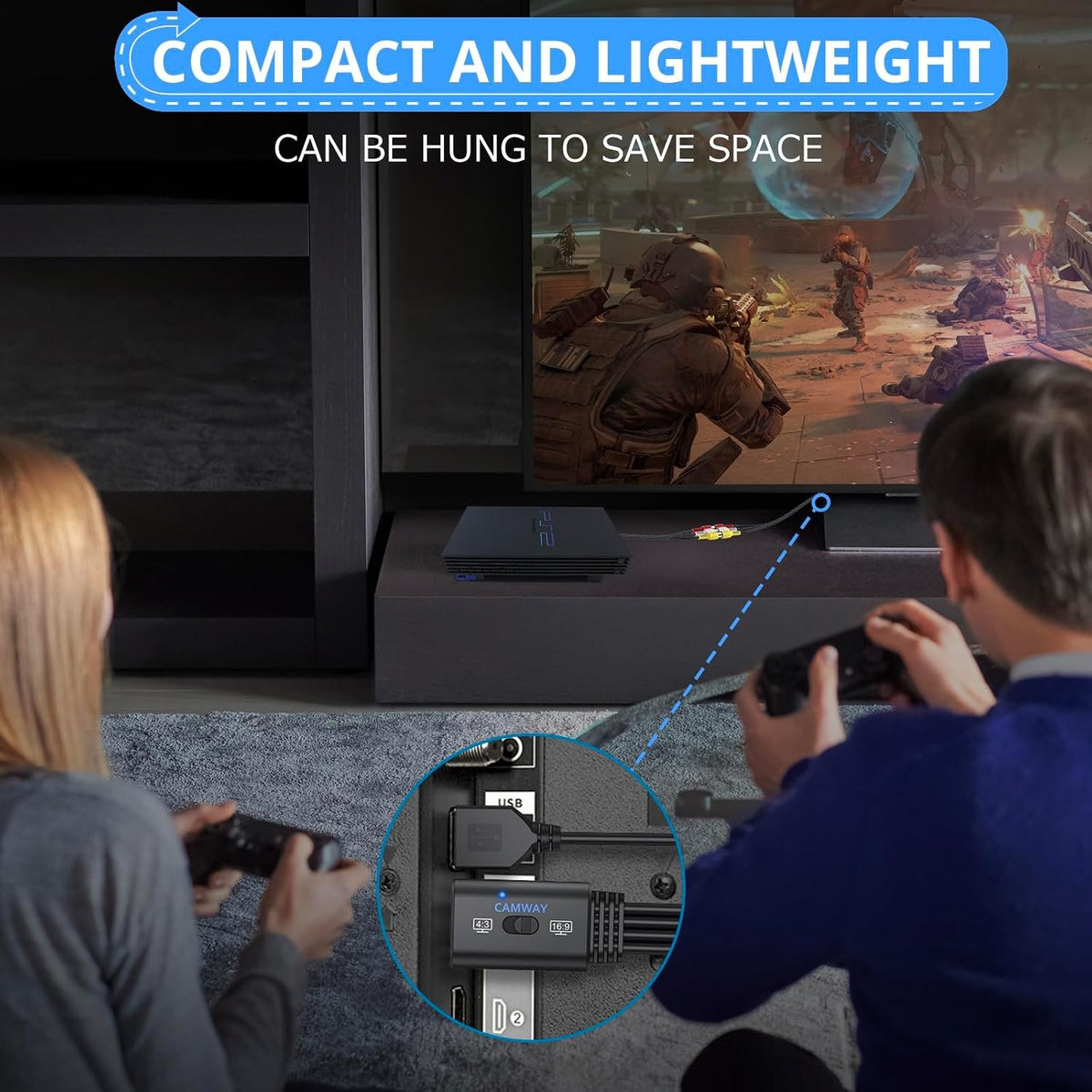 NÖRDIC RCA til HDMI-konverter 1080P 16:9/4:3 til VCR, VHS og DVD-afspillere, Mini Composite CVBS lyd- og videoadapter med understøttelse af PAL og NTSC