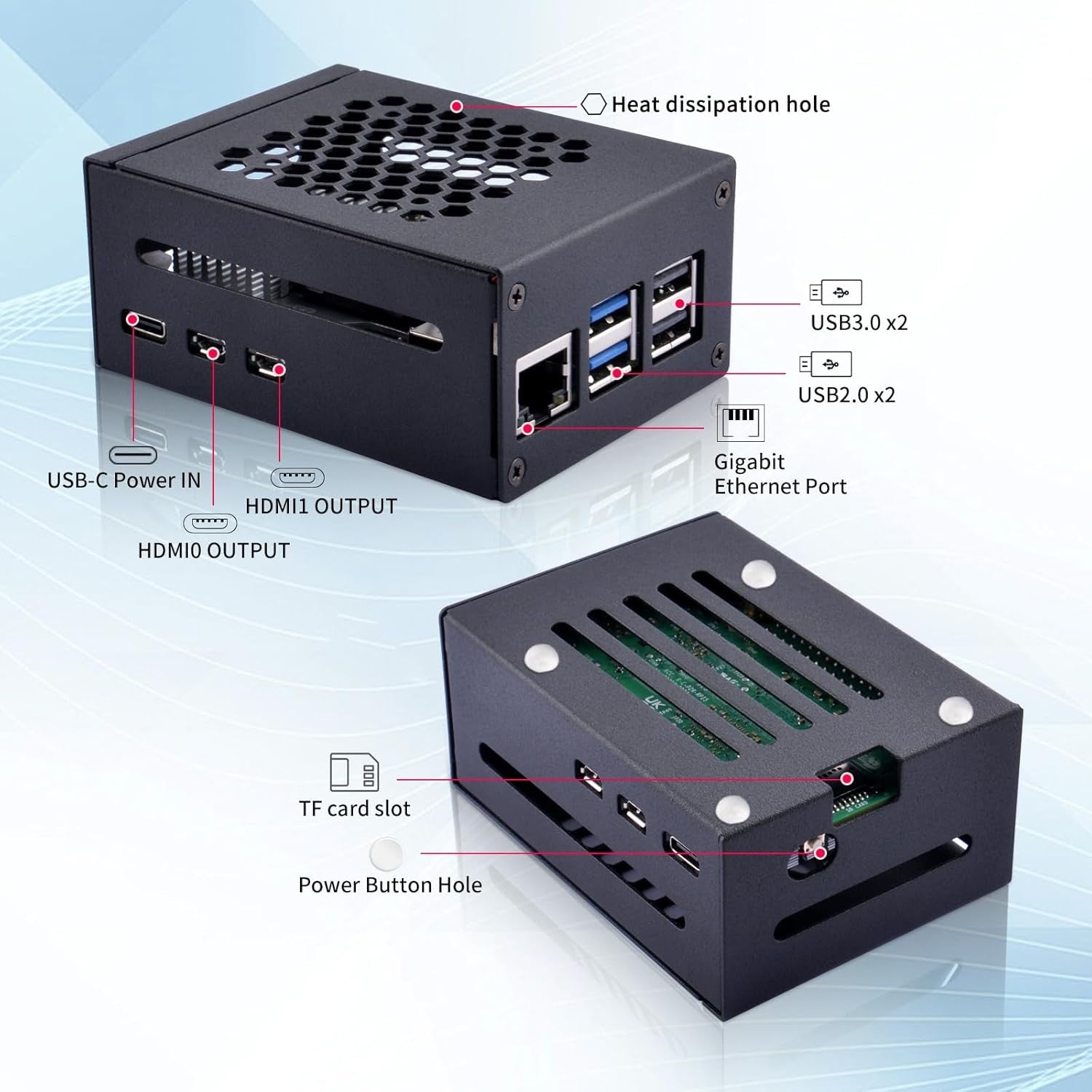 NÖRDIC Raspberry Pi 5-kabinet med Pi5-officiel aktiv køler, understøtter PCIe M.2 NVMe SSD