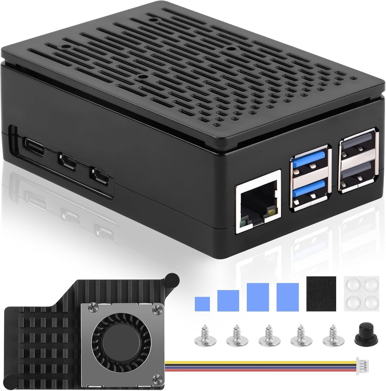 NÖRDIC Raspberry Pi 5-kabinet med Pi5-officiel aktiv køler, understøtter PCIe M.2 NVMe SSD Shield Top, til Raspberry Pi 5 4GB/8GB