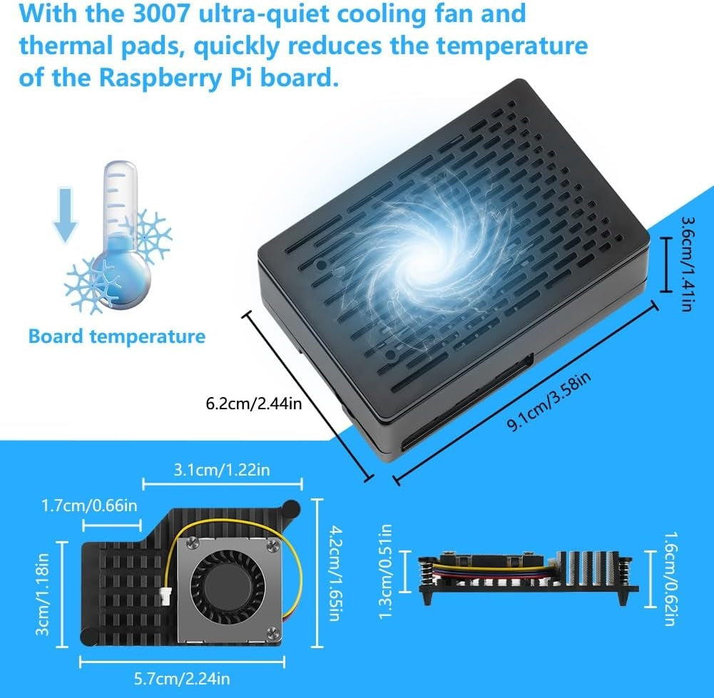 NÖRDIC Raspberry Pi 5-kabinet med Pi5-officiel aktiv køler, understøtter PCIe M.2 NVMe SSD Shield Top, til Raspberry Pi 5 4GB/8GB