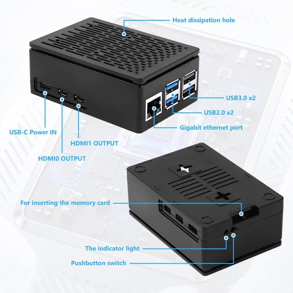 NÖRDIC Raspberry Pi 5-kabinet med Pi5-officiel aktiv køler, understøtter PCIe M.2 NVMe SSD Shield Top, til Raspberry Pi 5 4GB/8GB