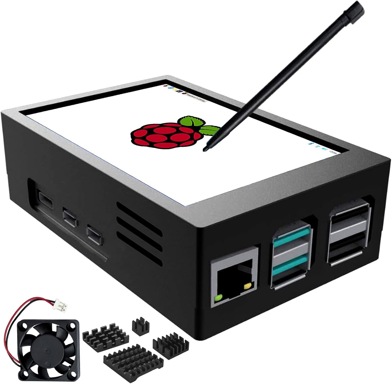 NÖRDIC 3,5" Touchskærm med Raspberry Pi 5-kabinet, 480x320 TFT LCD-panel, 60Hz-skærm med miniblæser og heatsink