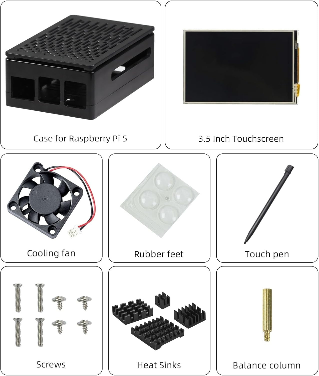 NÖRDIC 3,5" Touchskærm med Raspberry Pi 5-kabinet, 480x320 TFT LCD-panel, 60Hz-skærm med miniblæser og heatsink