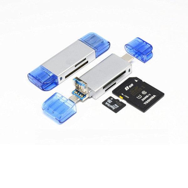 NÖRDIC Micro USB, USB-A og USB-C Kortlæser 2 Slot SD og MicroSD UHS-I