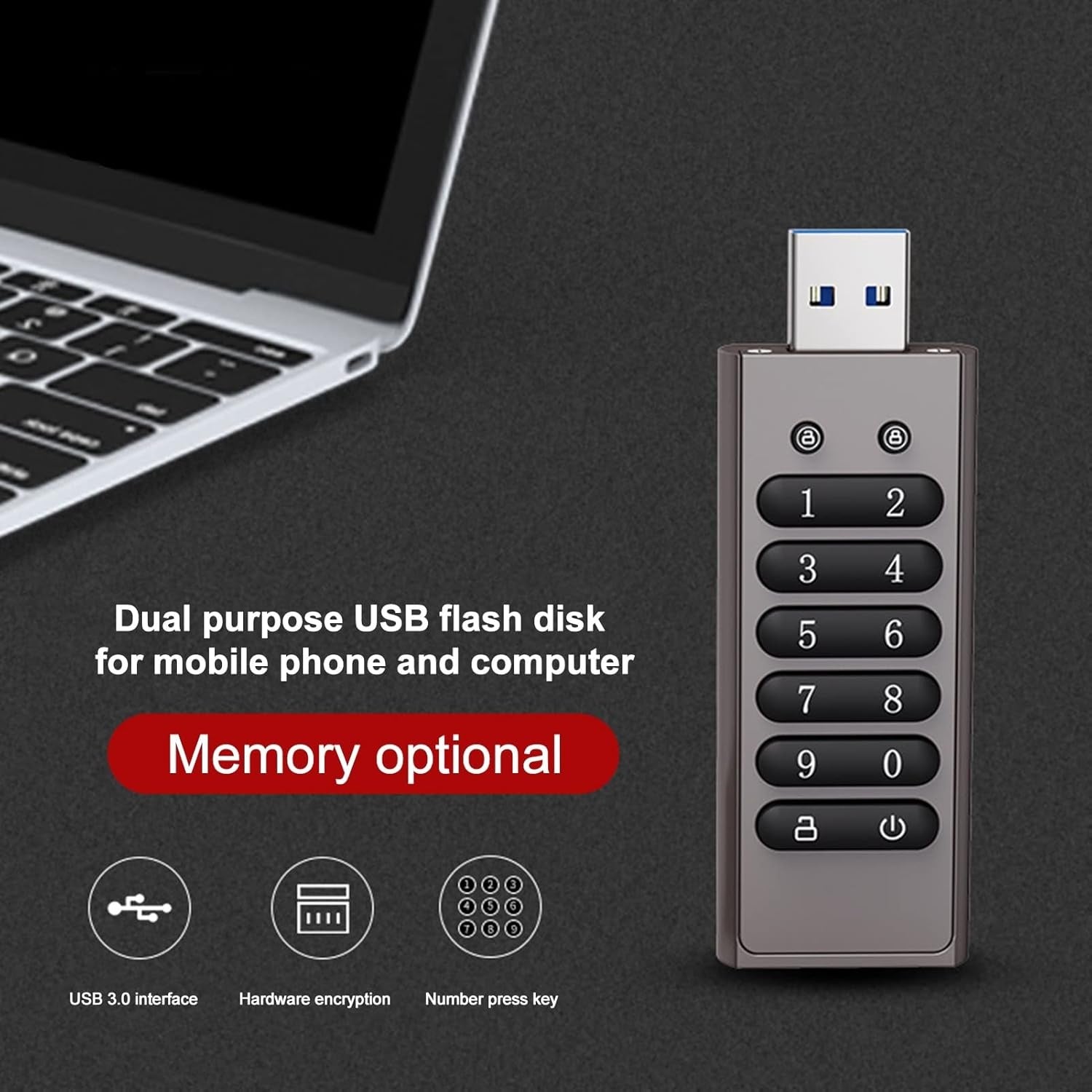 NÖRDIC Sikkert krypteret USB-drev med adgangskodebeskyttelse og låsende AES-256-bit, USB-drev 3.0 til personlig beskyttelse 128GB