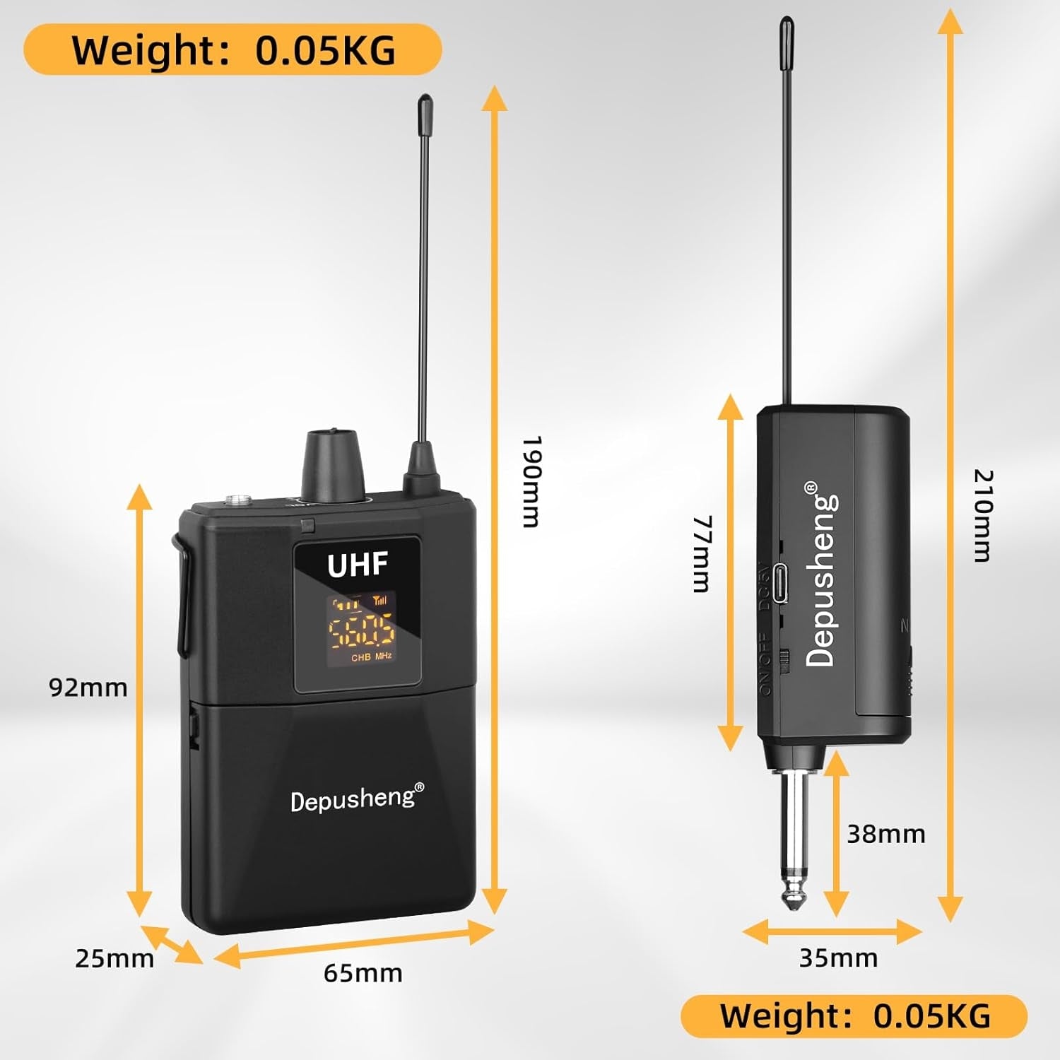 NÖRDIC UHF Wireless Microphone Headset System -Wireless Headset Mic System, with Lavalier Lapel Mics, 60m Range, 1/8'' and 1/4'' Plug
