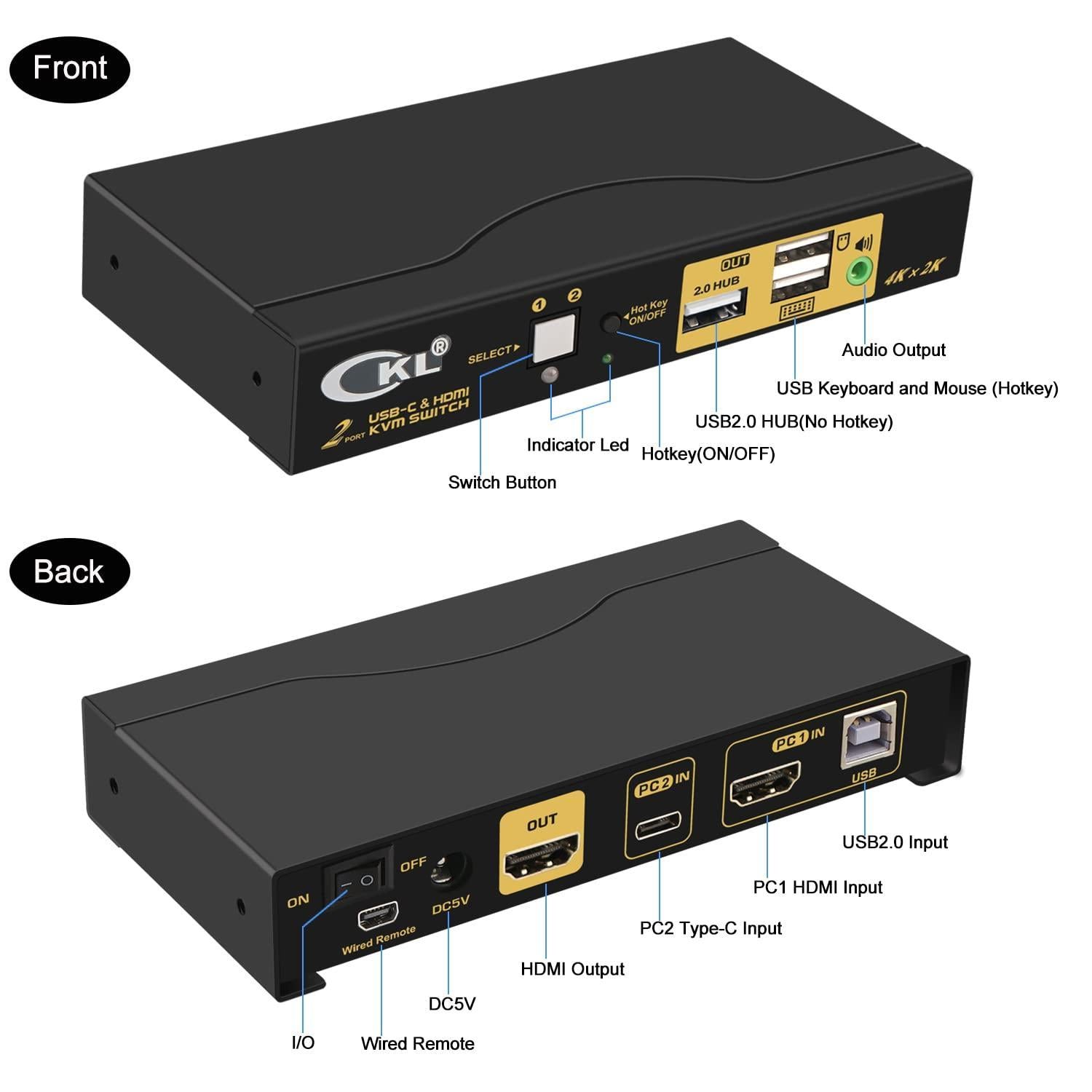 NÖRDIC 2 til 1 USB-C + HDMI KVM-switch, 4K 60Hz