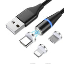 NÖRDIC USB2.0 Magnetisk kabel 3i1 Lightning (Ikke MFI), USB-C Micro USB 1m3A sort