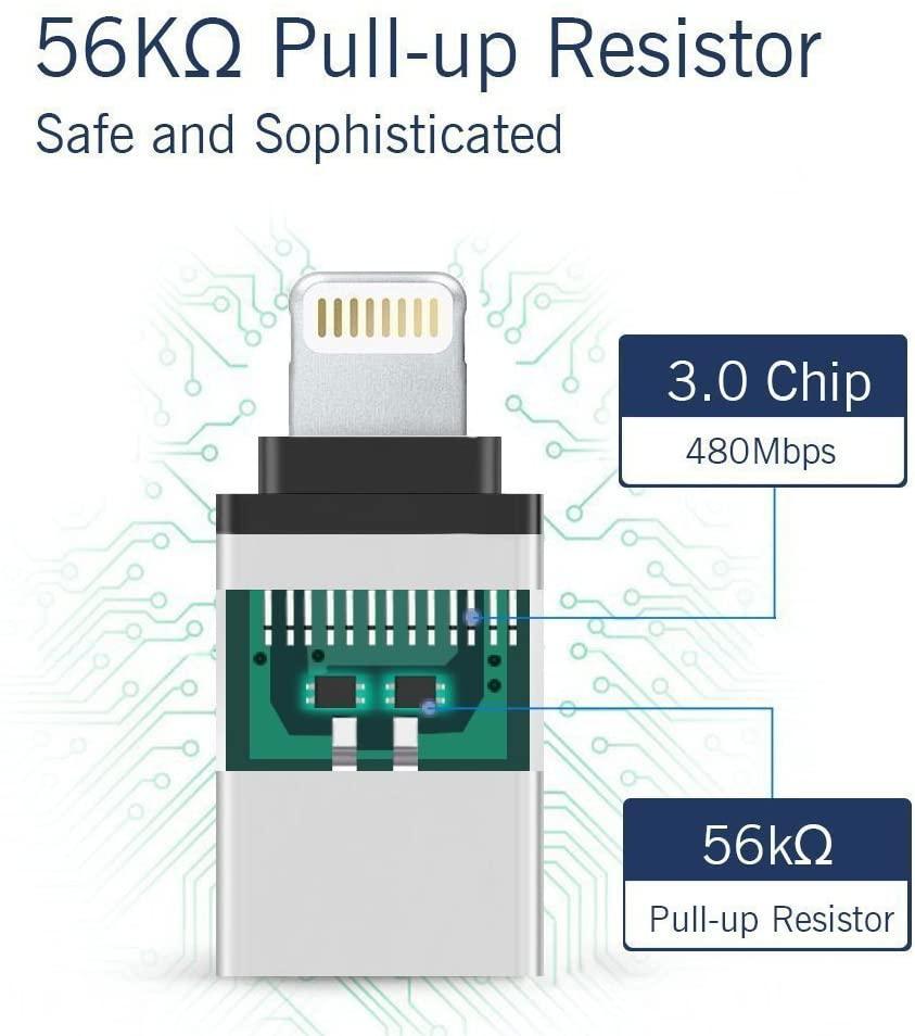 NÖRDIC USB3.0 OTG til Lightning Adapter (Ikke-MFI'er) sort støtte til iOS tilslutte USB-enheder til iPhone og iPad