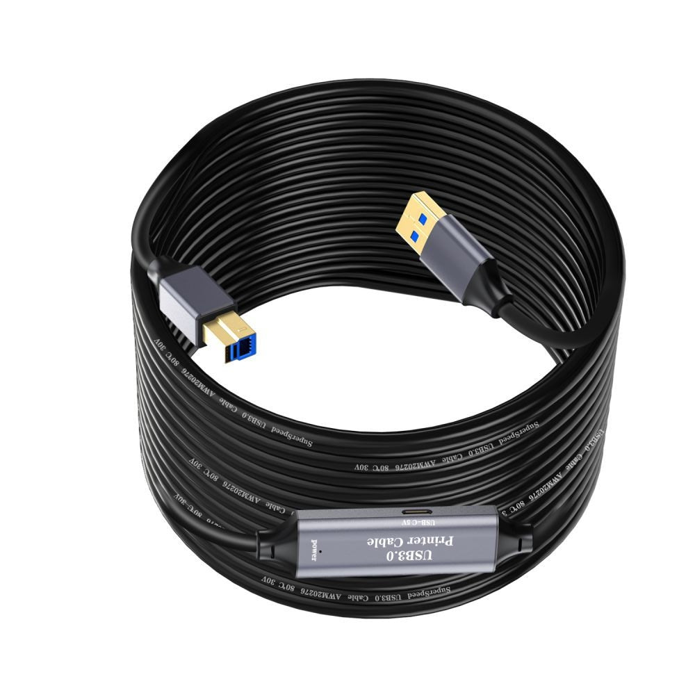 NÖRDIC USB 3.0 Aktiv Printerkabel - 5m USB A til USB B 3.0 Kompatibel med printer, konferencerkamera, dockingstation, harddisk og mere