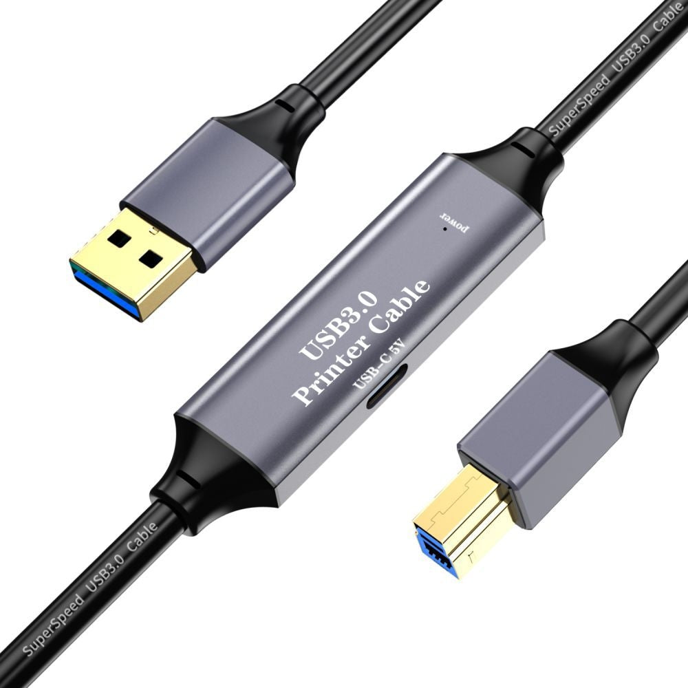 NÖRDIC USB 3.0 Aktiv Printerkabel - 5m USB A til USB B 3.0 Kompatibel med printer, konferencerkamera, dockingstation, harddisk og mere