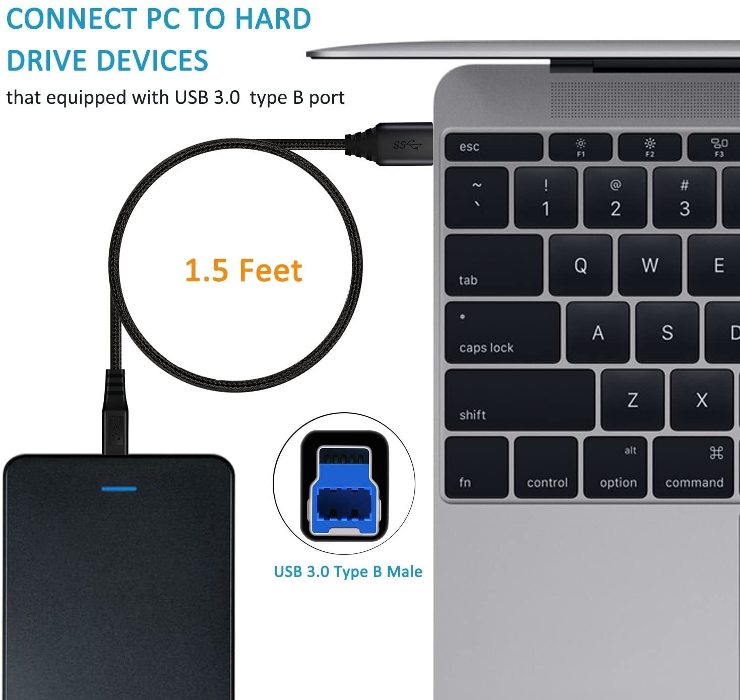 NÖRDIC USB 3.1 kabel USB C til USB B 5Gbps 2m USB printerkabel