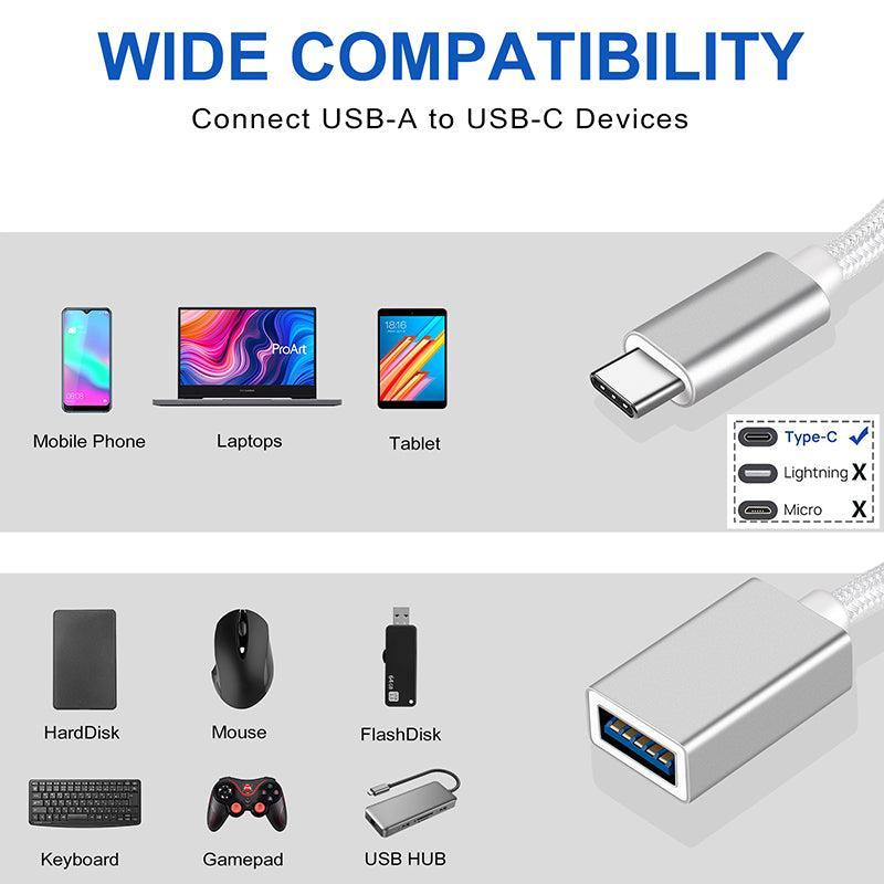 NÖRDIC USB3.2 Gen1 5 Gbps USB-A OTG til USB-C adapter aluminium 50 cm sølv OTG til USB-C kabel