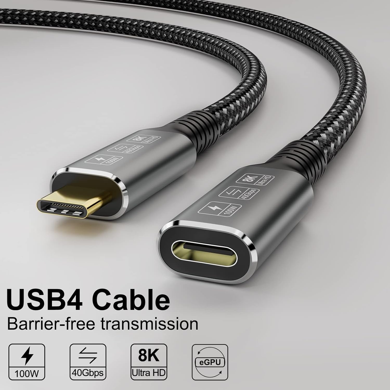 NÖRDIC USB 4 forlænger kabel 2m 40Gbps 100W 8K60Hz