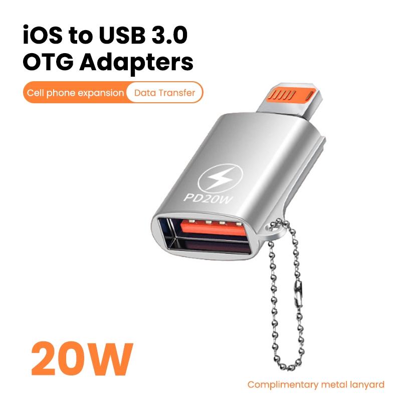 NÖRDIC USB-A 3.1 OTG hun til Lightning han adapter, Lightning adapter til synkronisering og opladning, aluminium sølv