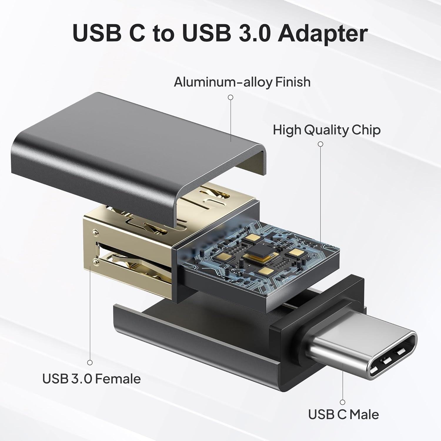NÖRDIC USB-A 3.1 OTG hun til USB C hanadapter datasynkronisering og opladning Aluminium Space Grey