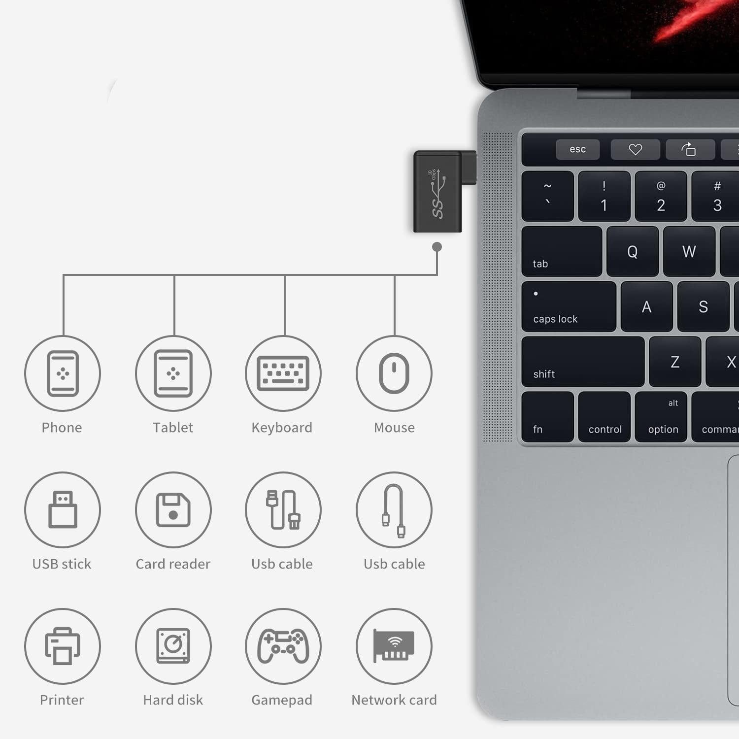 NÖRDIC USB-A 3.1 OTG hun til USB C han vinklet adapter 5 Gbps Aluminium synkronisering og opladning OTG USB-C adapter