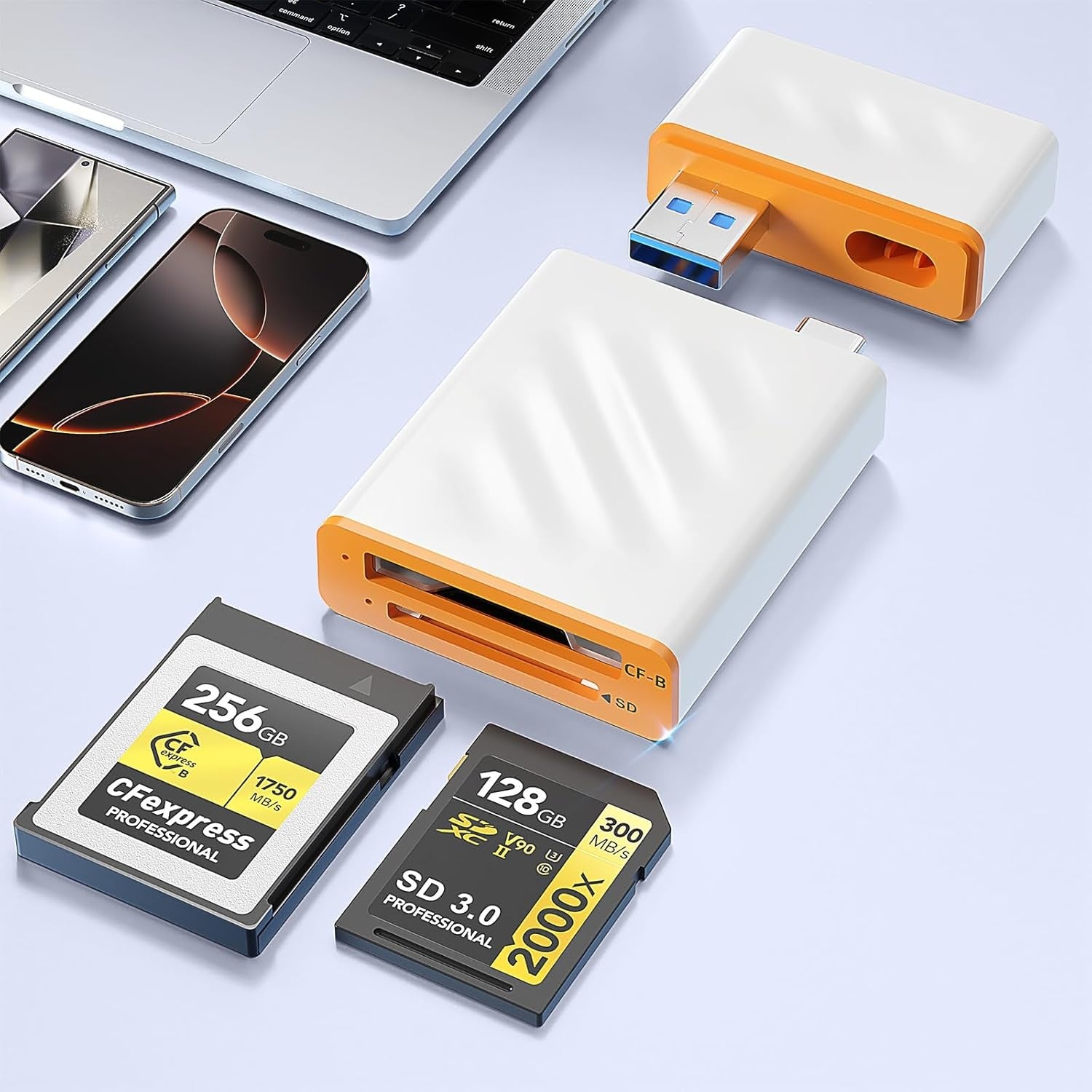 NÖRDIC USB-A, USB-C 3.0 Kortlæser 2 Slot CFexpress Type B, SD3.0 UHS-I