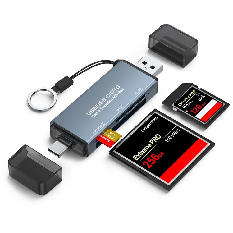 NÖRDIC USB-A, USB-C kortlæser 3 slot CF, SD, MicroSD UHS-I