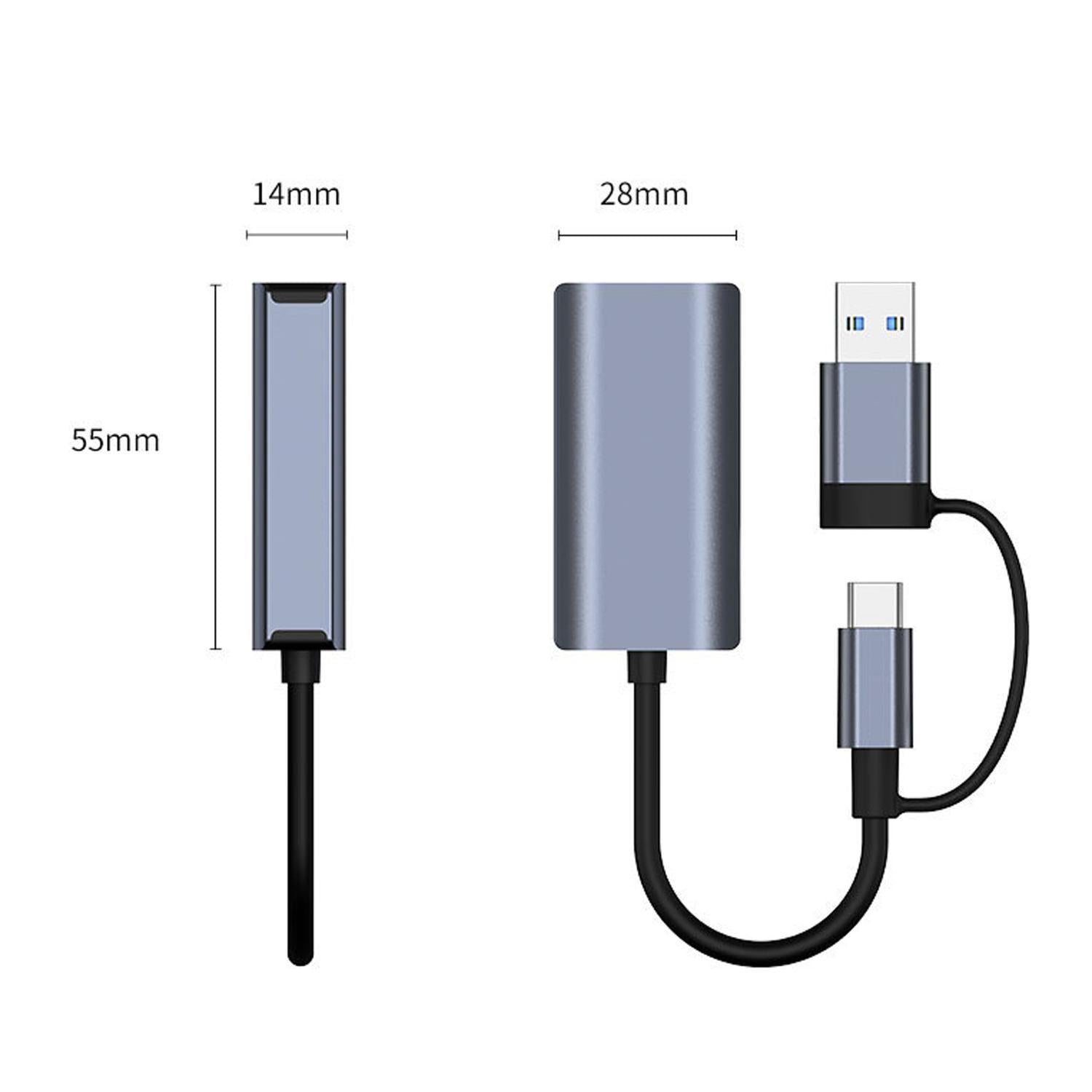 NÖRDIC USB-A og C 3.1 til Giga Ethernet netværksadapter USB-A og USB-C Space Grey Aluminium RTL8153